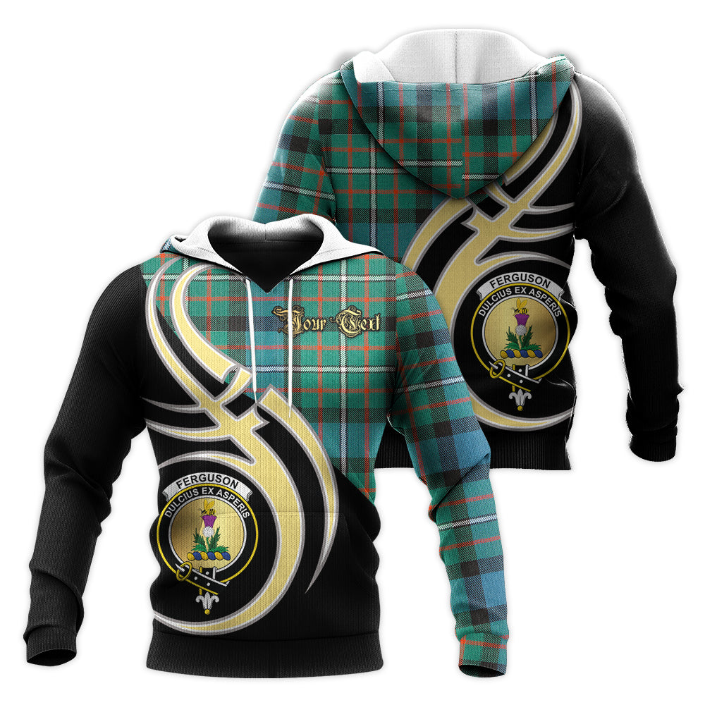 Printivon Ferguson Ancient Clan Believe In Me Crest Tartan Knitted Hoodie Custom Your Text