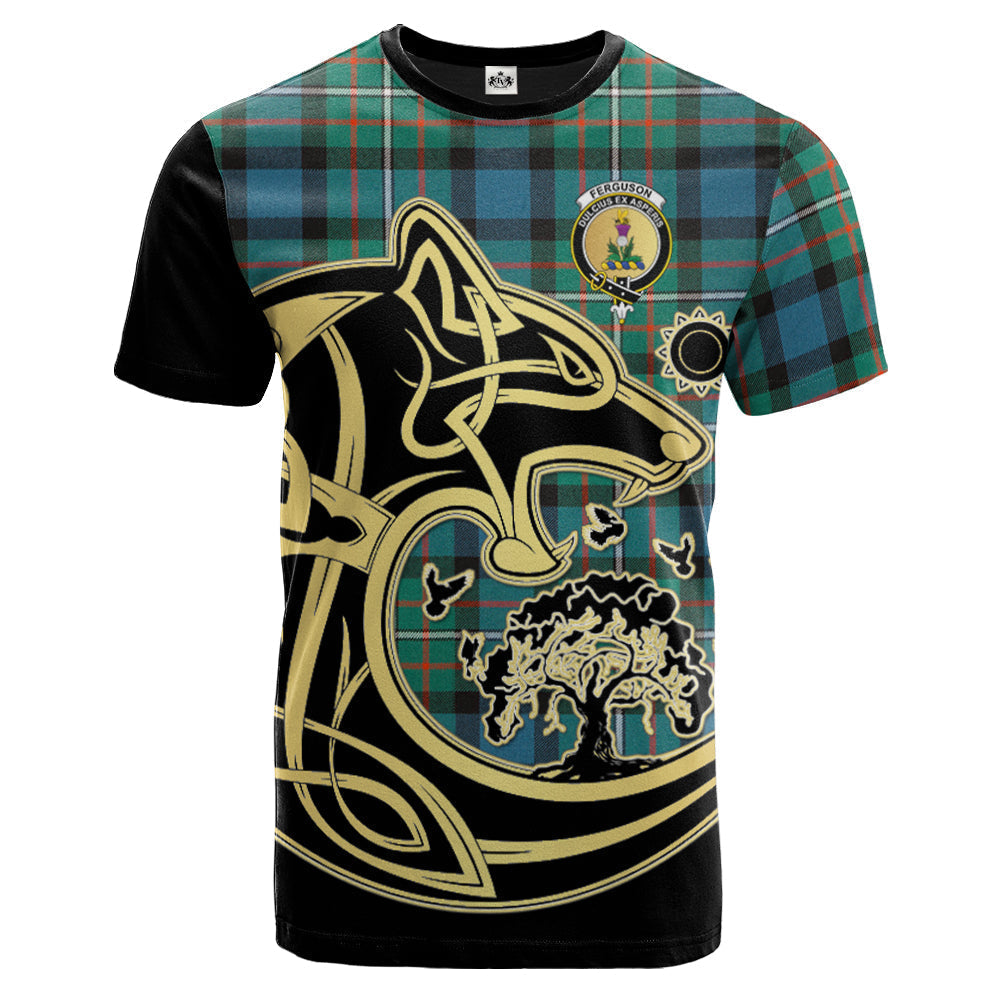 Printivon Ferguson Ancient Crest Celtic Wolf Tartan T Shirt Custom Your Text