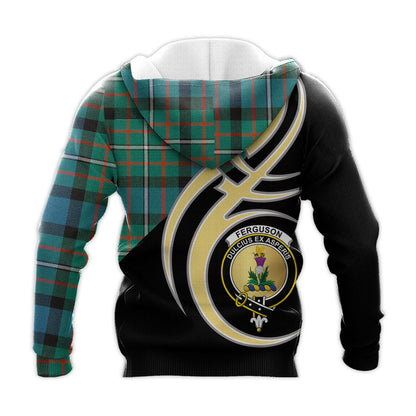 Printivon Ferguson Ancient Clan Believe In Me Crest Tartan Knitted Hoodie Custom Your Text