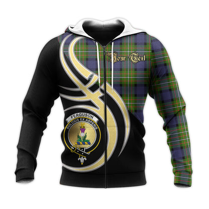 Printivon Ferguson Modern Clan Believe In Me Crest Tartan Knitted Hoodie Custom Your Text