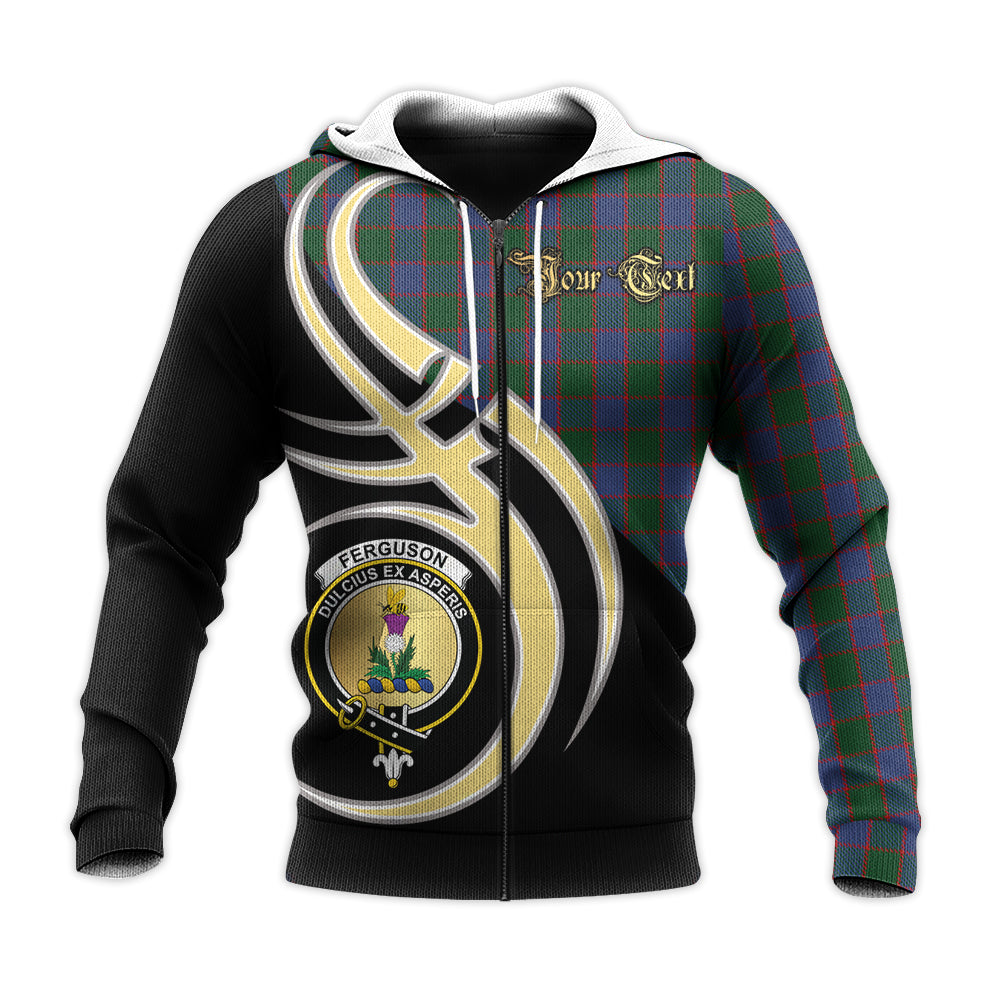 Printivon Ferguson Old Clan Believe In Me Crest Tartan Knitted Hoodie Custom Your Text