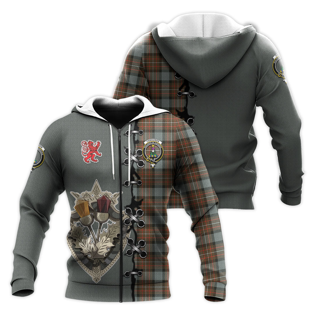Printivon Ferguson Weathered Tartan Hoodie Lion Rampant And Celtic Thistle Style