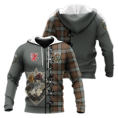 Printivon Ferguson Weathered Tartan Hoodie Lion Rampant And Celtic Thistle Style