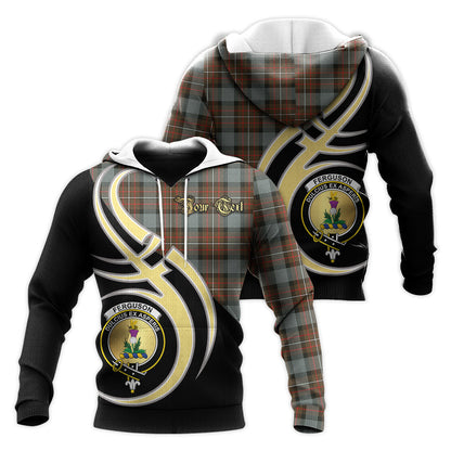Printivon Ferguson Weathered Clan Believe In Me Crest Tartan Knitted Hoodie Custom Your Text