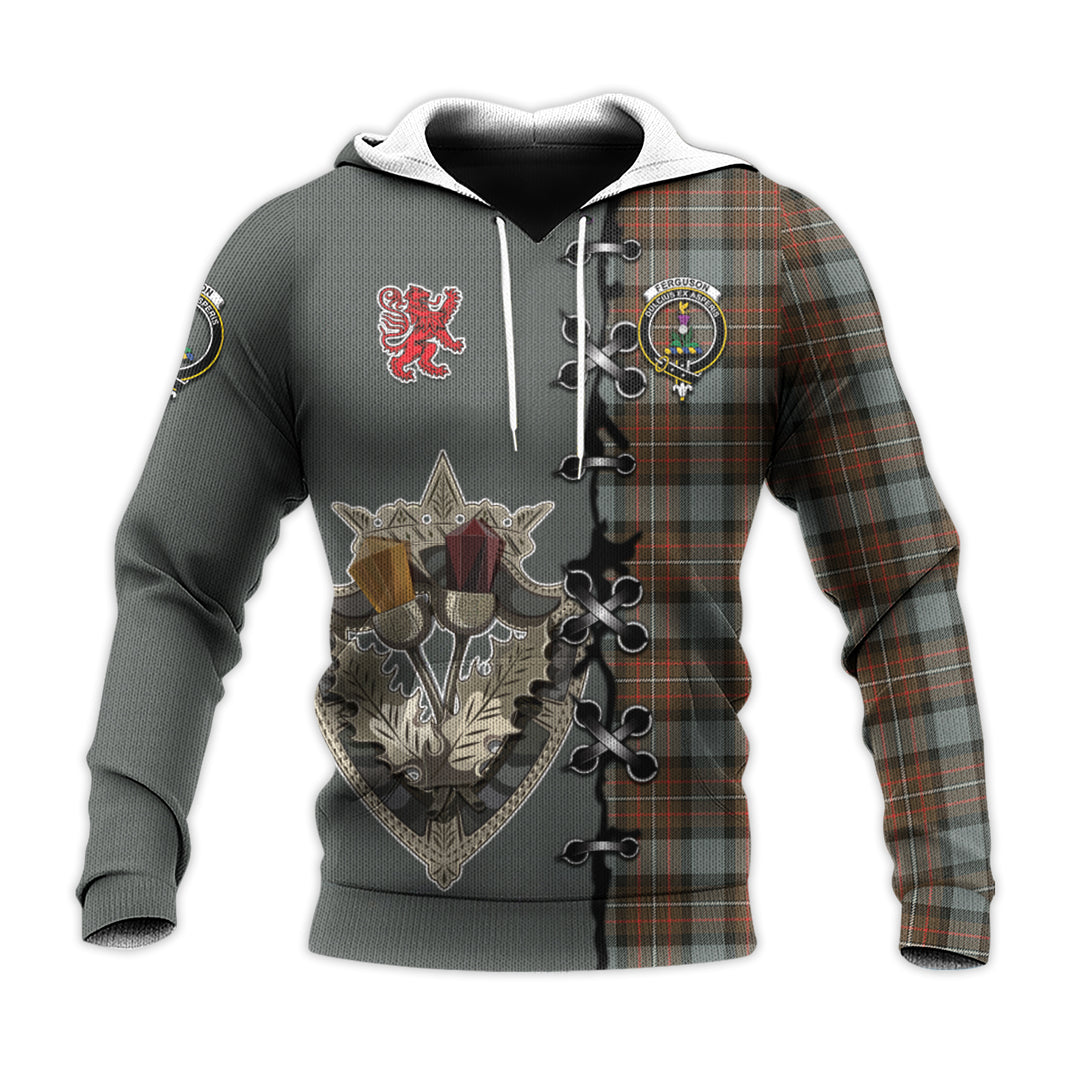 Printivon Ferguson Weathered Tartan Hoodie Lion Rampant And Celtic Thistle Style