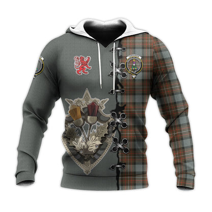 Printivon Ferguson Weathered Tartan Hoodie Lion Rampant And Celtic Thistle Style