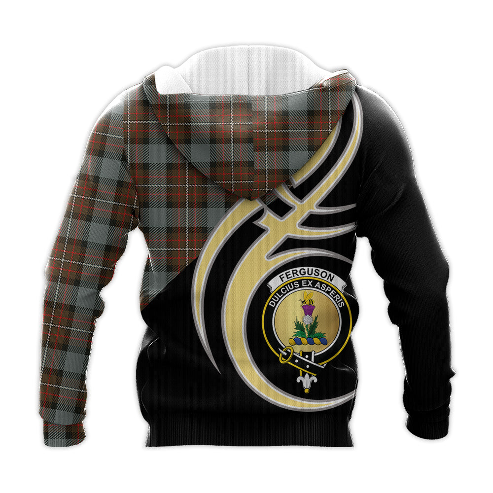 Printivon Ferguson Weathered Clan Believe In Me Crest Tartan Knitted Hoodie Custom Your Text