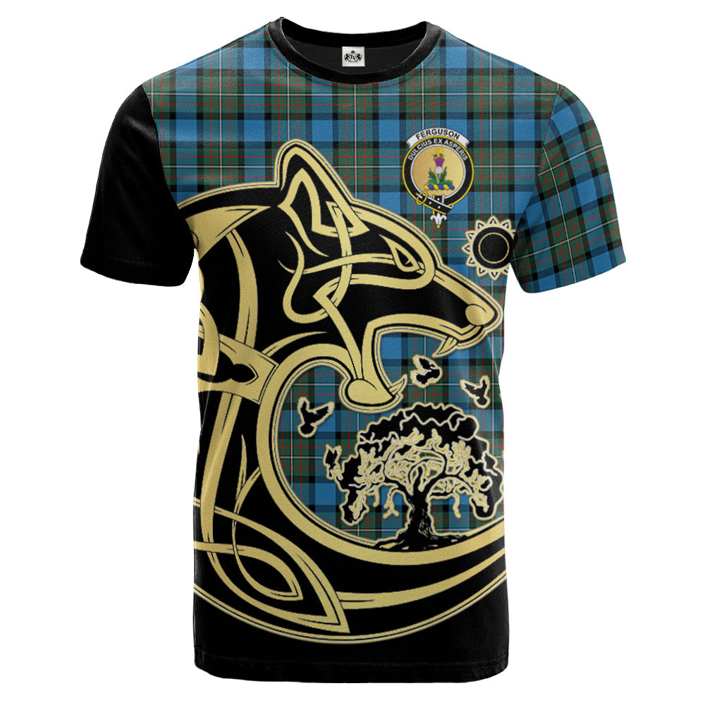Printivon Fergusson Ancient Crest Celtic Wolf Tartan T Shirt Custom Your Text