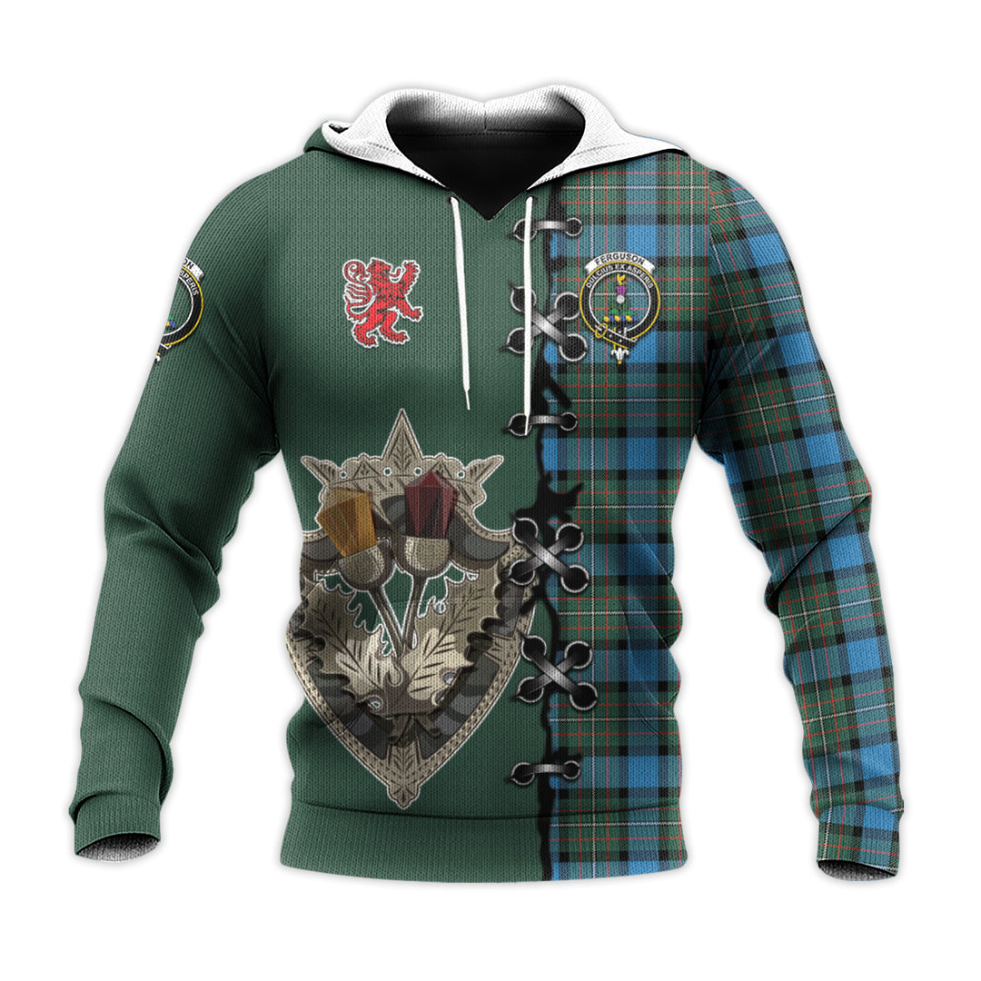 Printivon Fergusson Ancient Tartan Hoodie Lion Rampant And Celtic Thistle Style