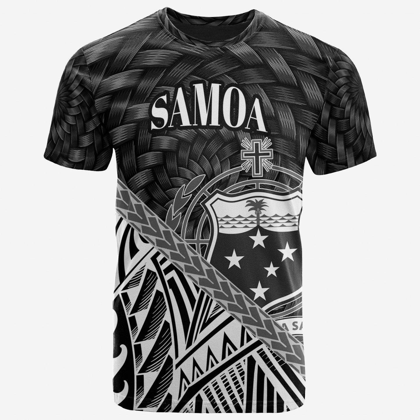 Samoa T - Shirt - White Polynesian Patterns With Bamboo
