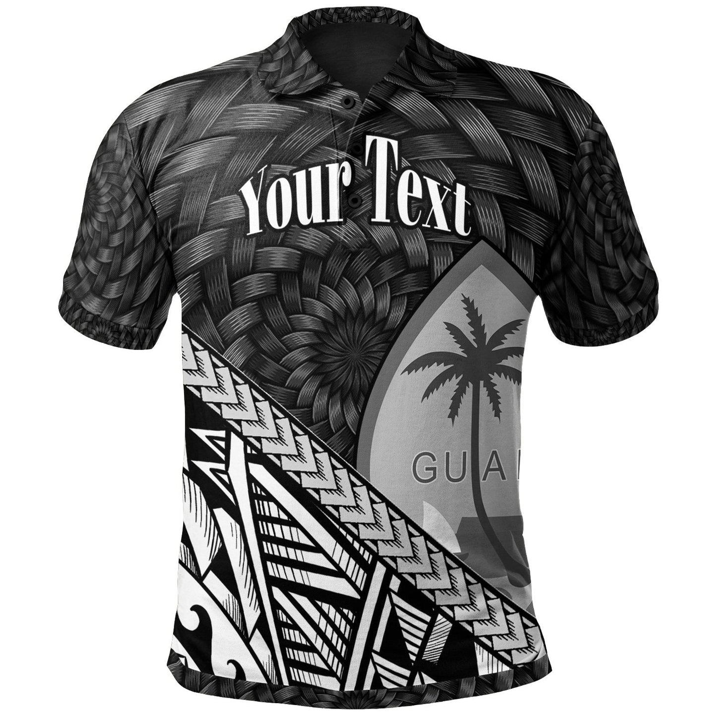 Guam Polo Shirt - Custom Personalised Black Tapa Patterns With Bamboo