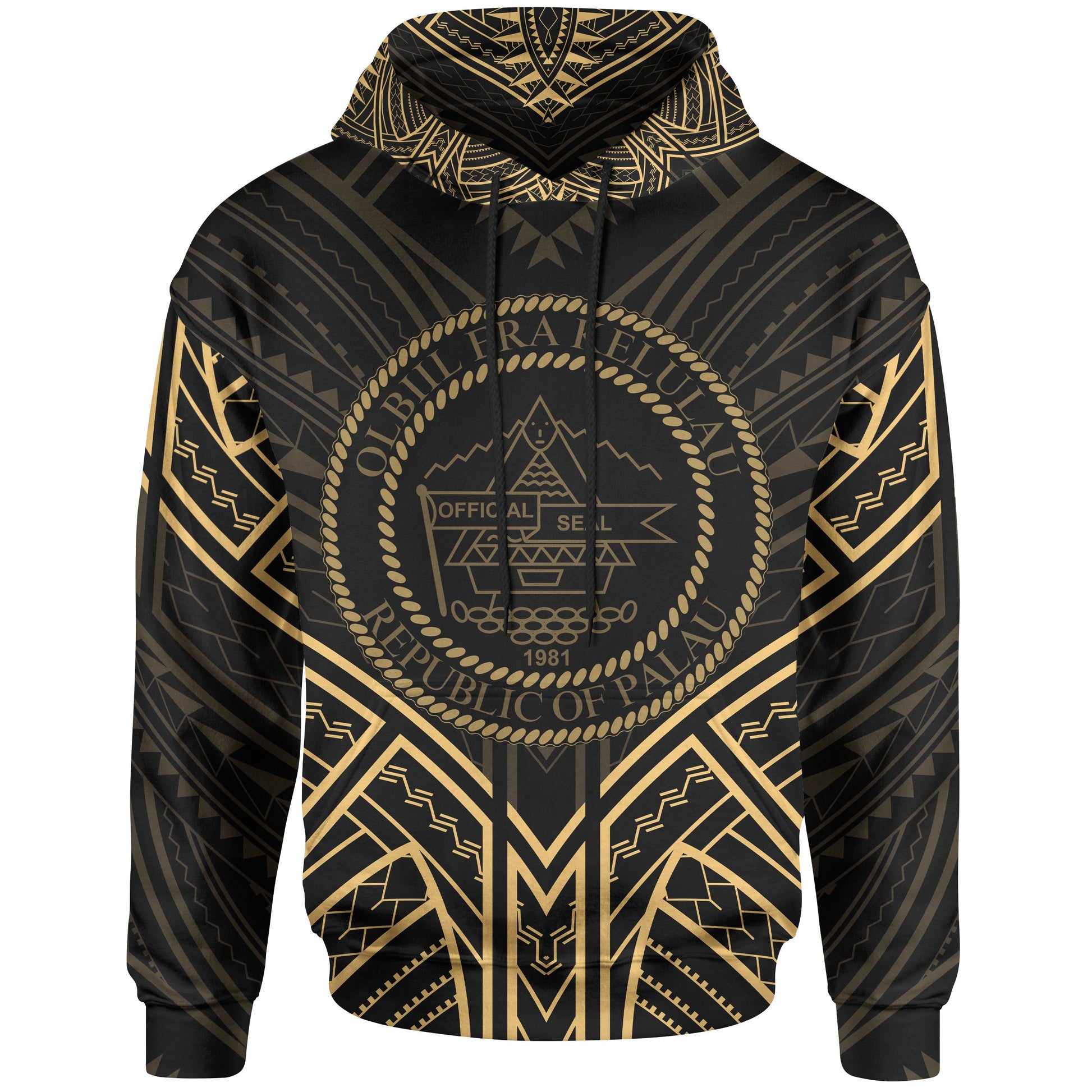Palau Hoodie Palau Seal Gold Tribal Patterns