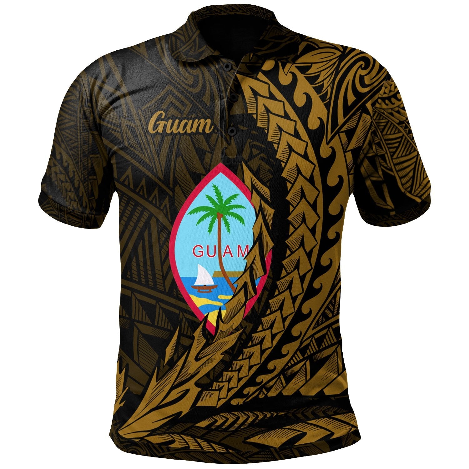 Guam Polo Shirt - Wings Style Gold Version