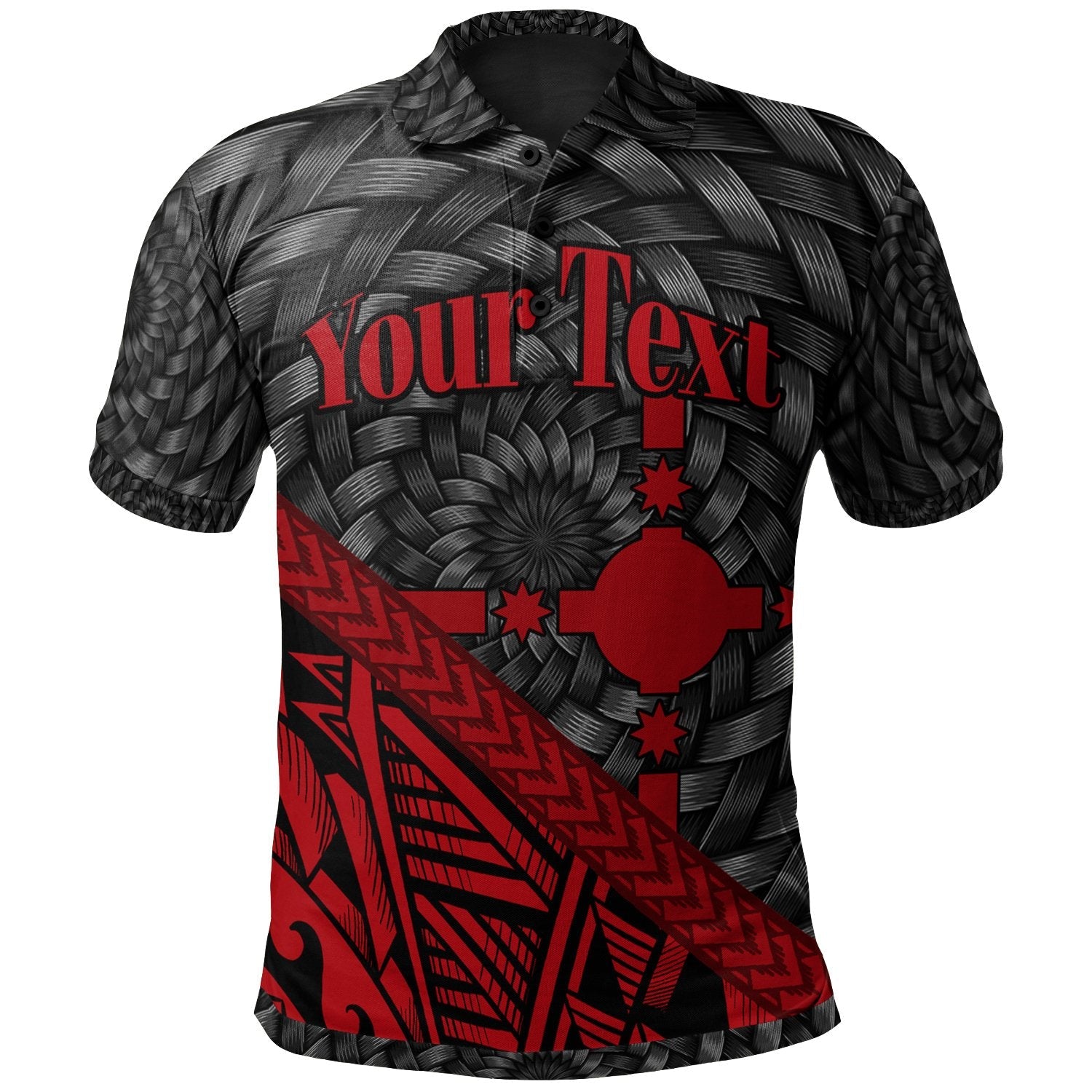 Rotuma Polo Shirt - Custom Personalised Red Tapa Patterns With Bamboo