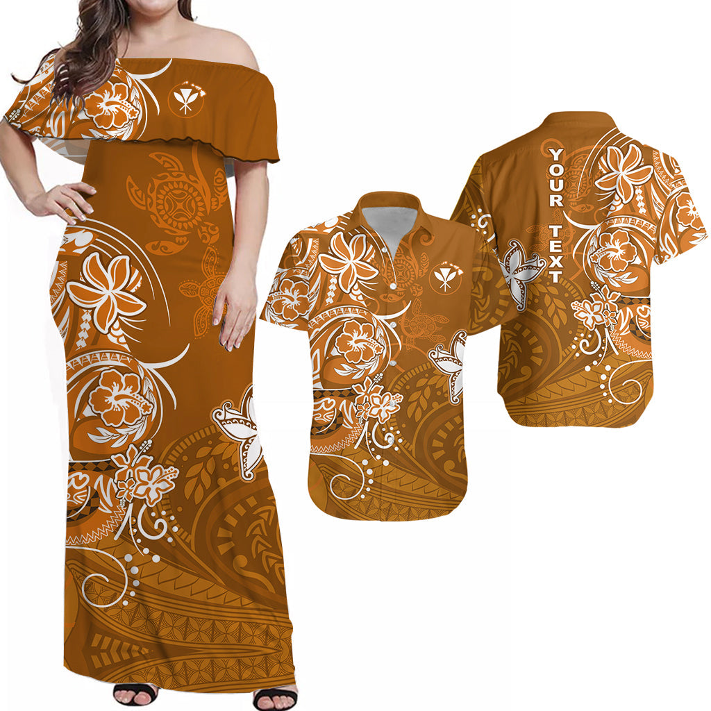 (Custom Personalised) Polynesian Couple Outfits Combo Polynesian Tribal Gold Sea Turtle Honu and Map Dress and Hawaiian Shirt