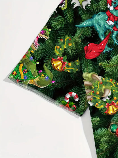 Funny Dinosaur Tropical Vacation Santa Christmas Palm Hawaiian Shirt Gift For Him
