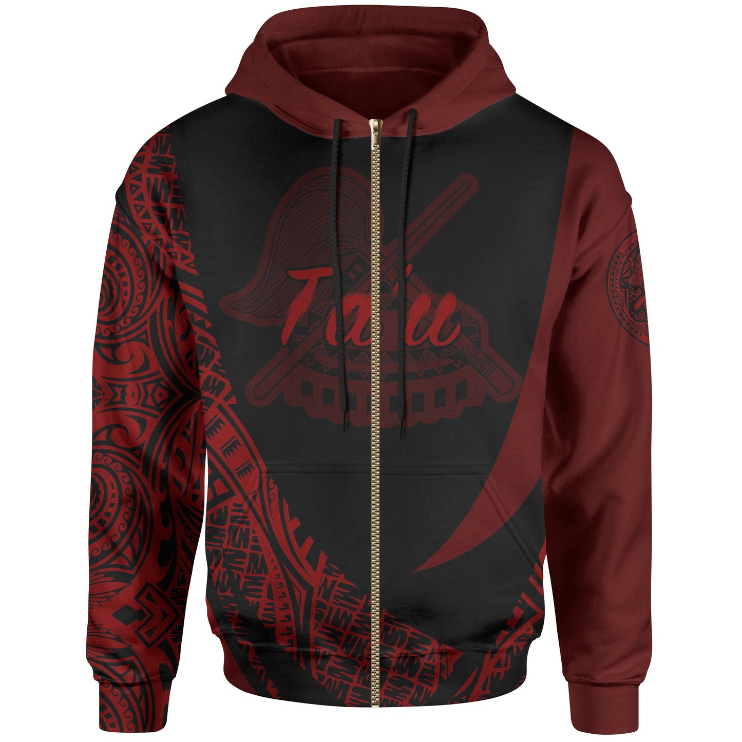 American Samoa Zip Hoodie Manu'a Ta'u Polynesian Red Patterns Sport Style