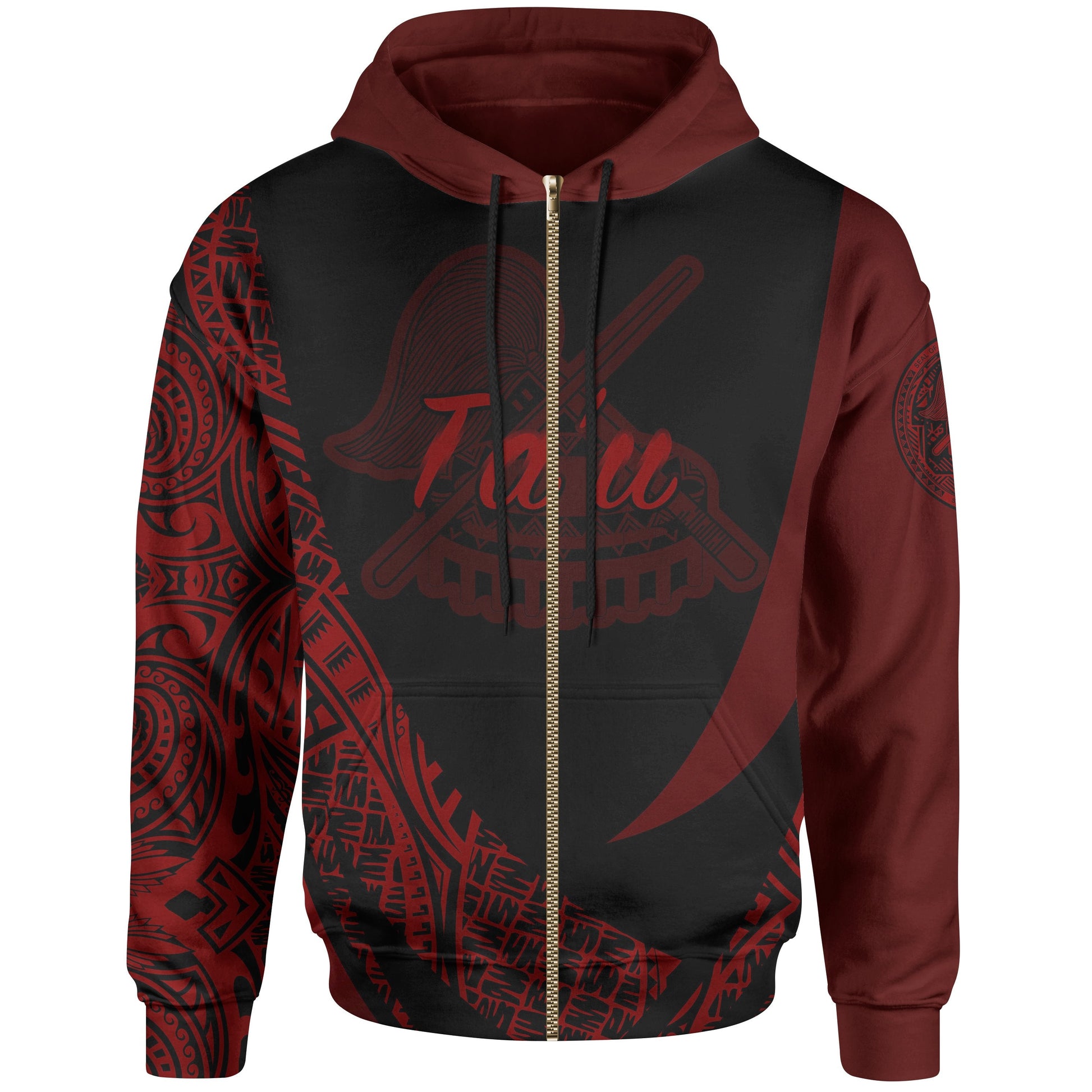American Samoa Zip Hoodie Manu'a Ta'u Polynesian Red Patterns Sport Style