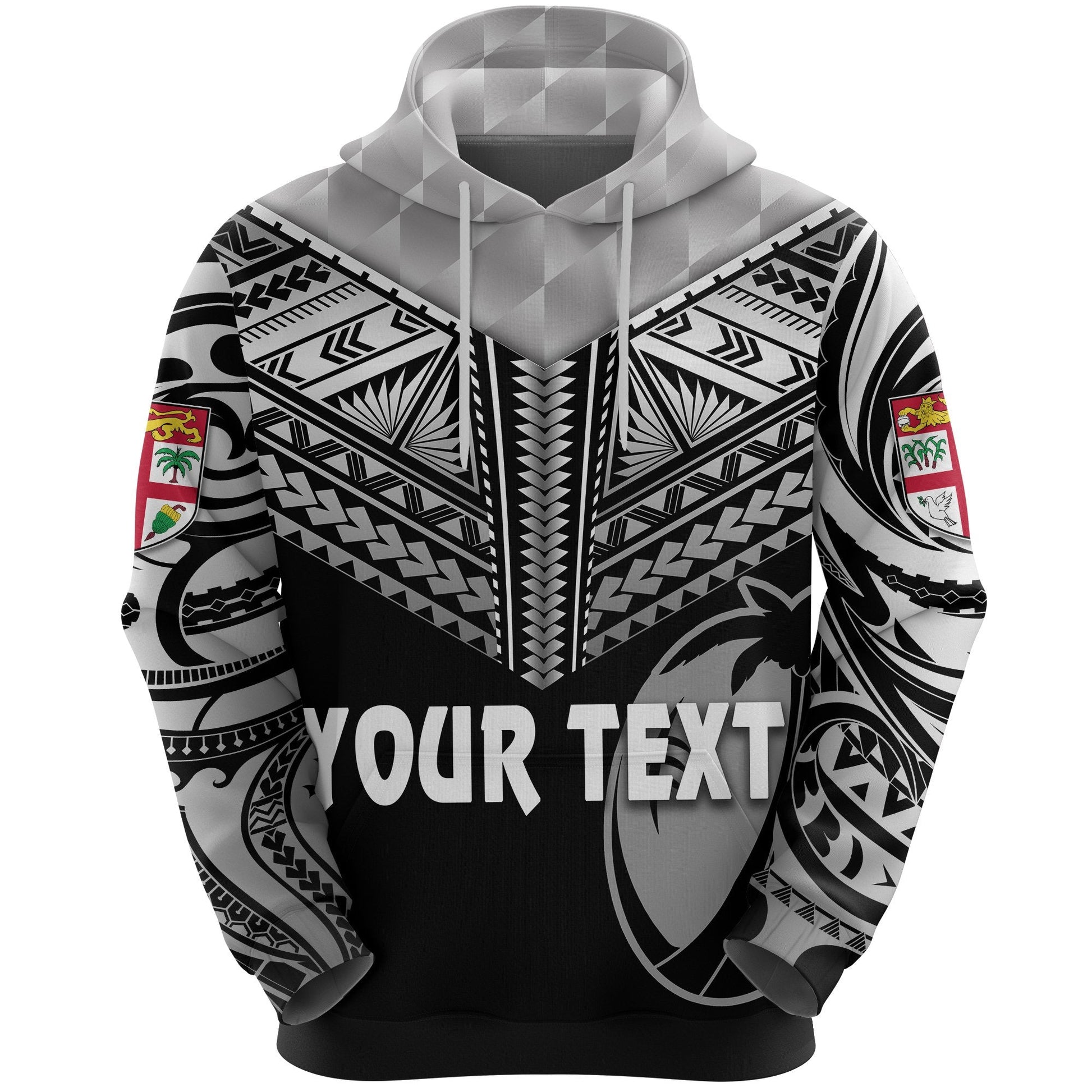 Custom Text Fiji Rugby Hoodie Coconut Sporty Vibes Full Black Polynesian Zip Up Hoodie