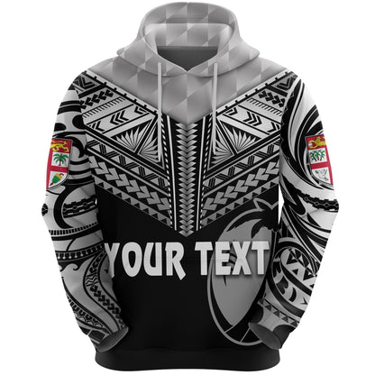 Custom Text Fiji Rugby Hoodie Coconut Sporty Vibes Full Black Polynesian Zip Up Hoodie