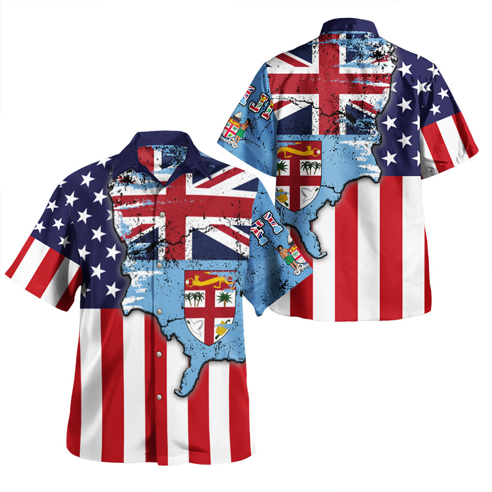 Fiji With America Flag Beach Shirt