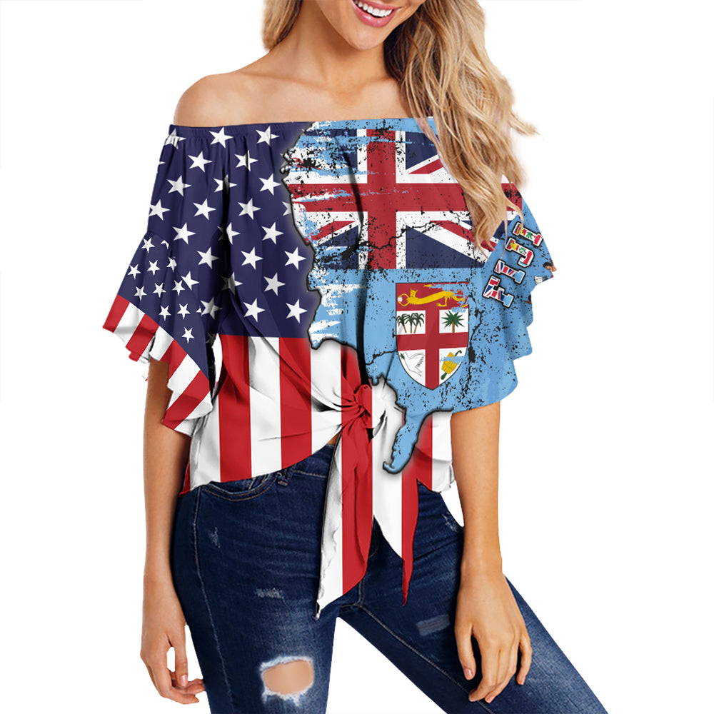 Fiji With America Flag Off Shoulder Wrap Waist Top