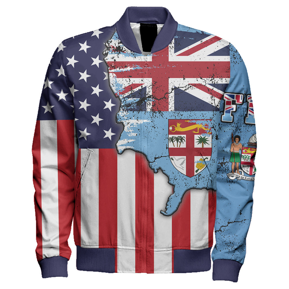 Fiji With America Flag Sleeve Zip Bomber Jacket
