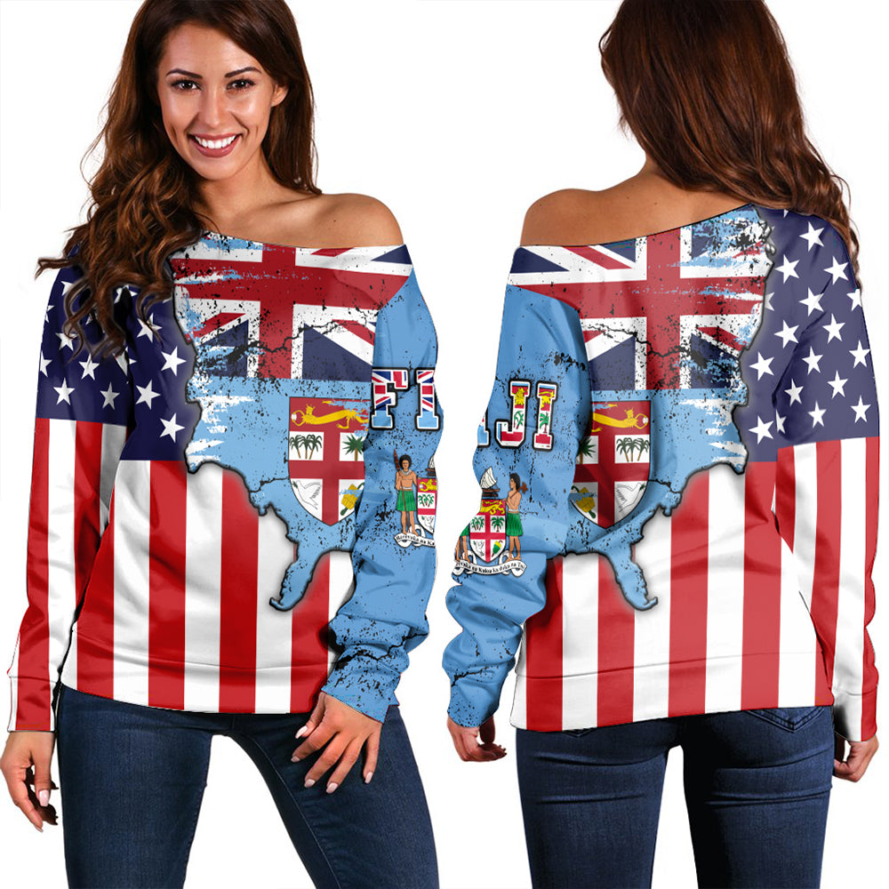 Fiji With America Flag Women Off Shoulder