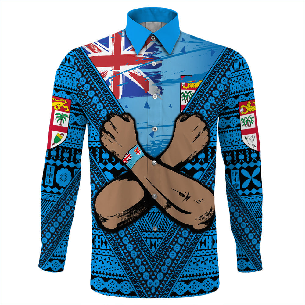 Fiji Bula Flag Long Sleeve Button Shirt