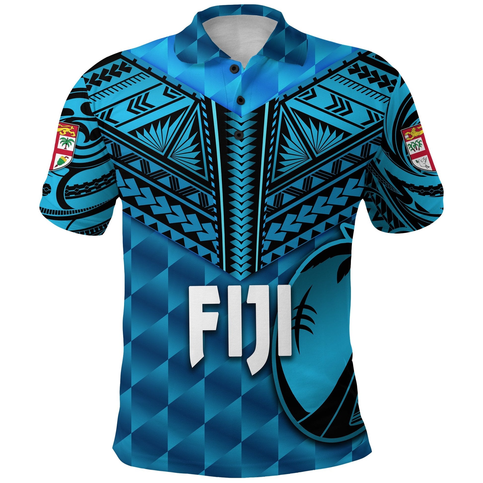 Fiji Rugby Polo Shirt Coconut Sporty Vibes - Blue