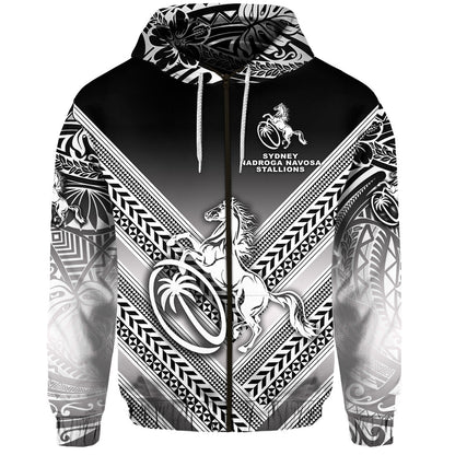 Fiji Rugby Zip Hoodie Sydney Nadroga Navosa Stallions Creative Style Gradient Black