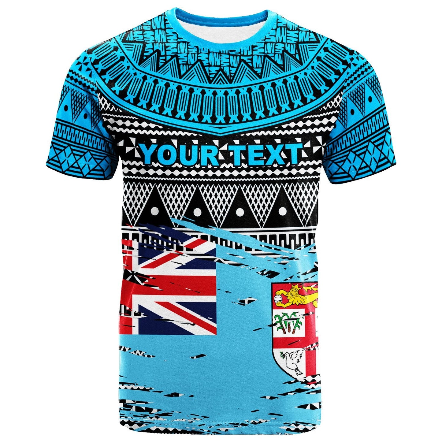 Fiji Custom Personalised T Shirt Fiji Tapa Pattern With Flag