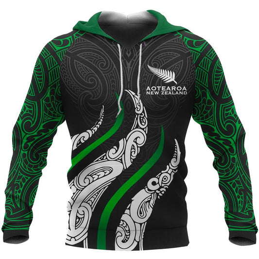 New Zealand Aotearoa Hoodie NZ Silver Fern Zip Hoodie All Over Print