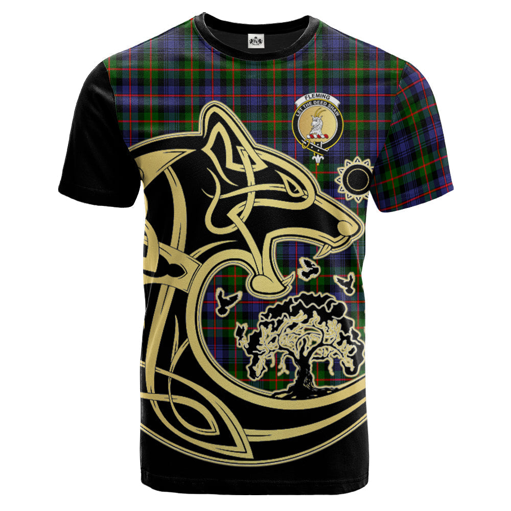 Printivon Fleming Crest Celtic Wolf Tartan T Shirt Custom Your Text