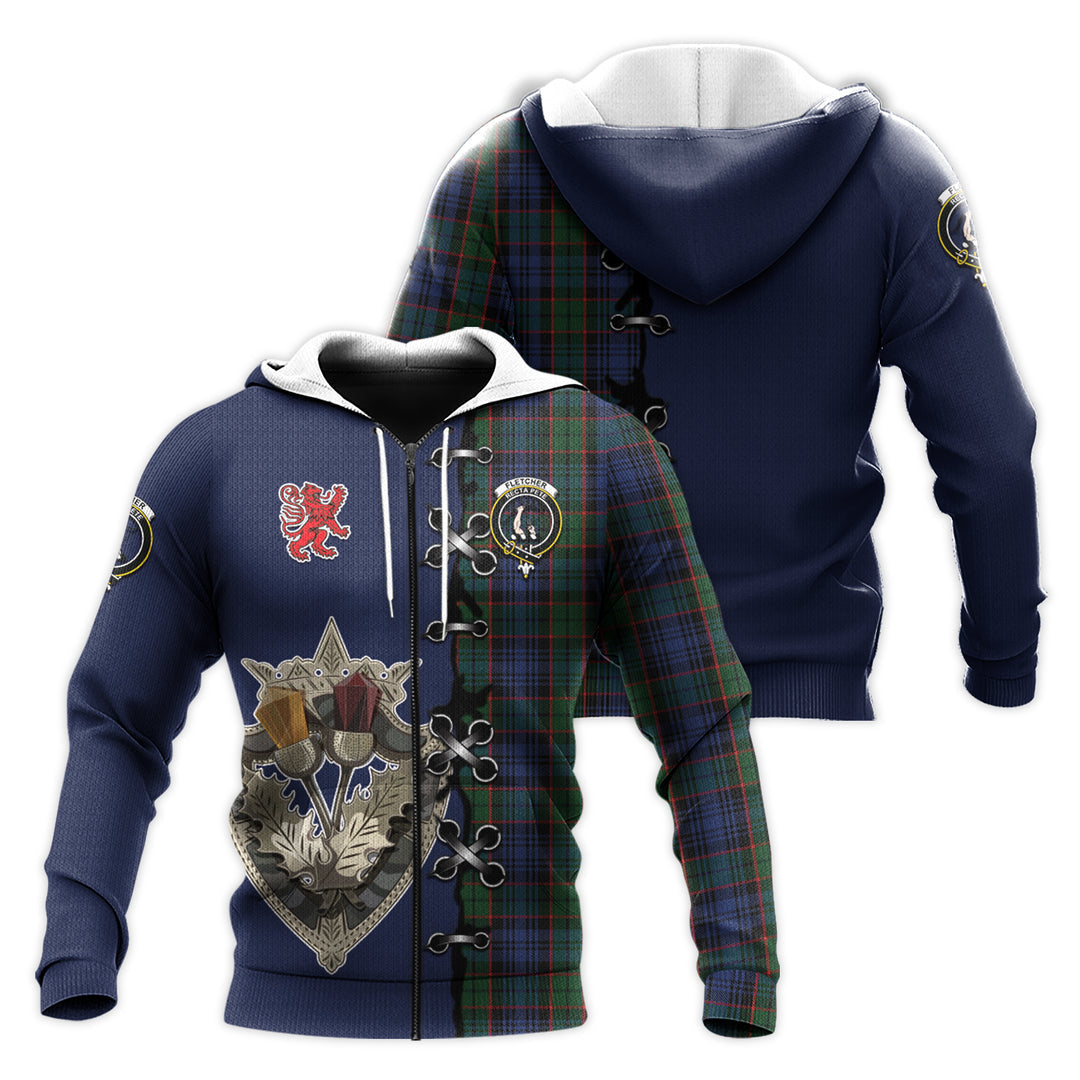Printivon Fletcher Tartan Hoodie Lion Rampant And Celtic Thistle Style