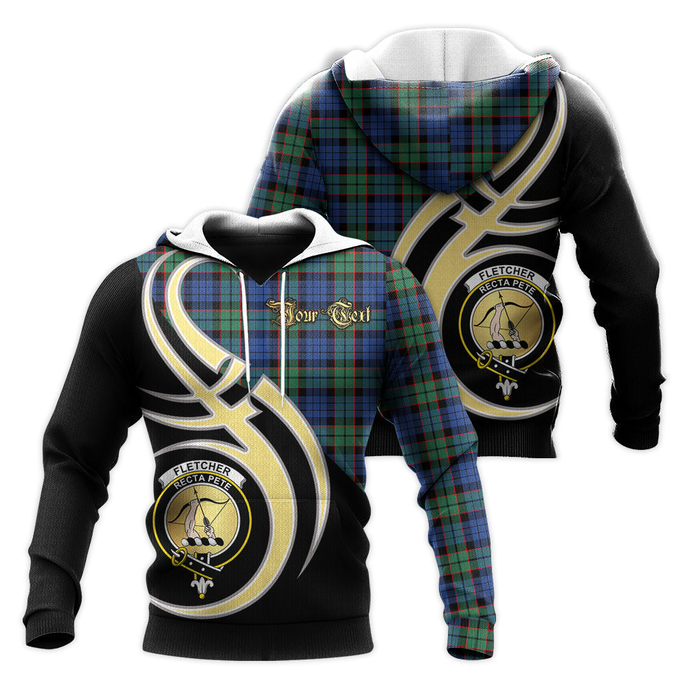 Printivon Fletcher Ancient Clan Believe In Me Crest Tartan Knitted Hoodie Custom Your Text
