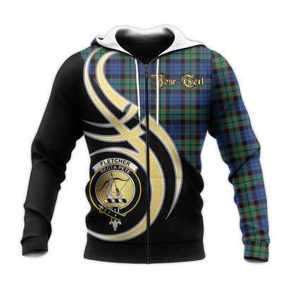 Printivon Fletcher Ancient Clan Believe In Me Crest Tartan Knitted Hoodie Custom Your Text