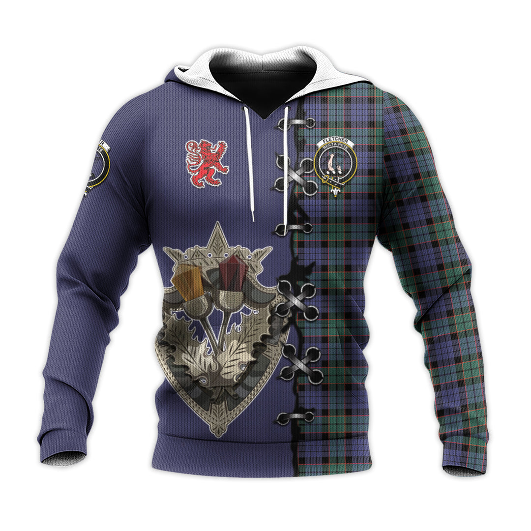 Printivon Fletcher Modern Tartan Hoodie Lion Rampant And Celtic Thistle Style