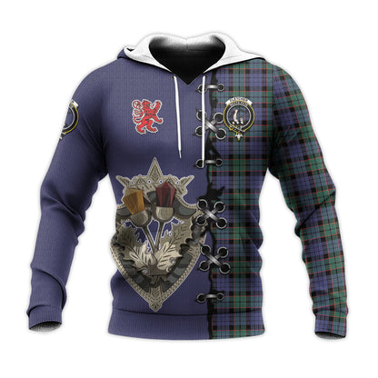 Printivon Fletcher Modern Tartan Hoodie Lion Rampant And Celtic Thistle Style