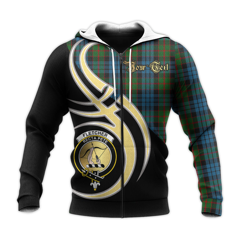 Printivon Fletcher Of Dunans Clan Believe In Me Crest Tartan Knitted Hoodie Custom Your Text