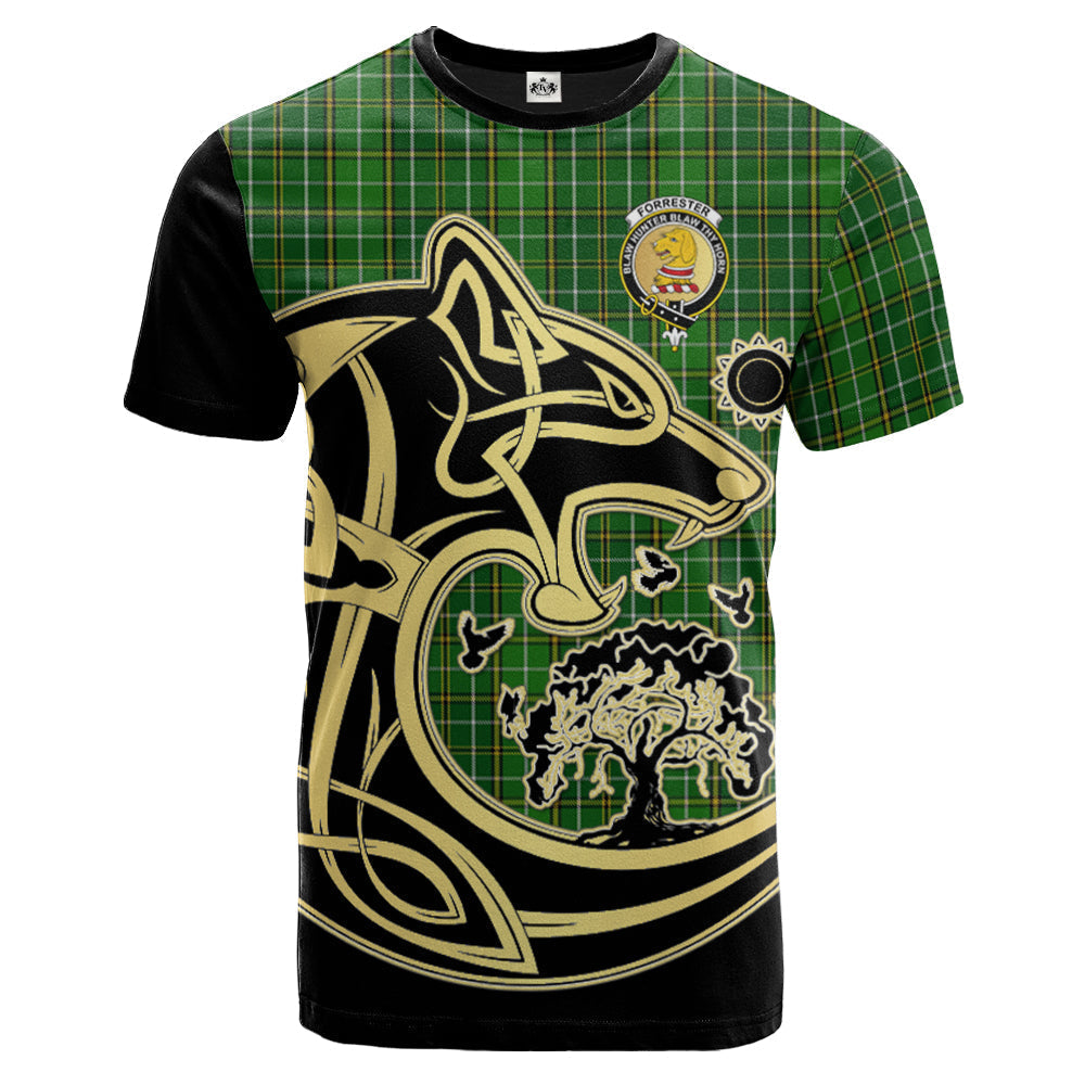 Printivon Forrester or Foster Hunting Crest Celtic Wolf Tartan T Shirt Custom Your Text