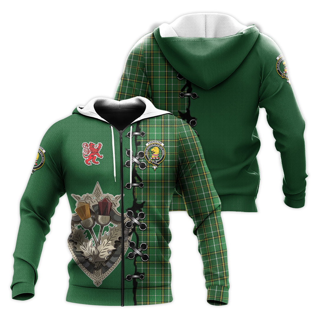 Printivon Forrester Or Foster Hunting Tartan Hoodie Lion Rampant And Celtic Thistle Style