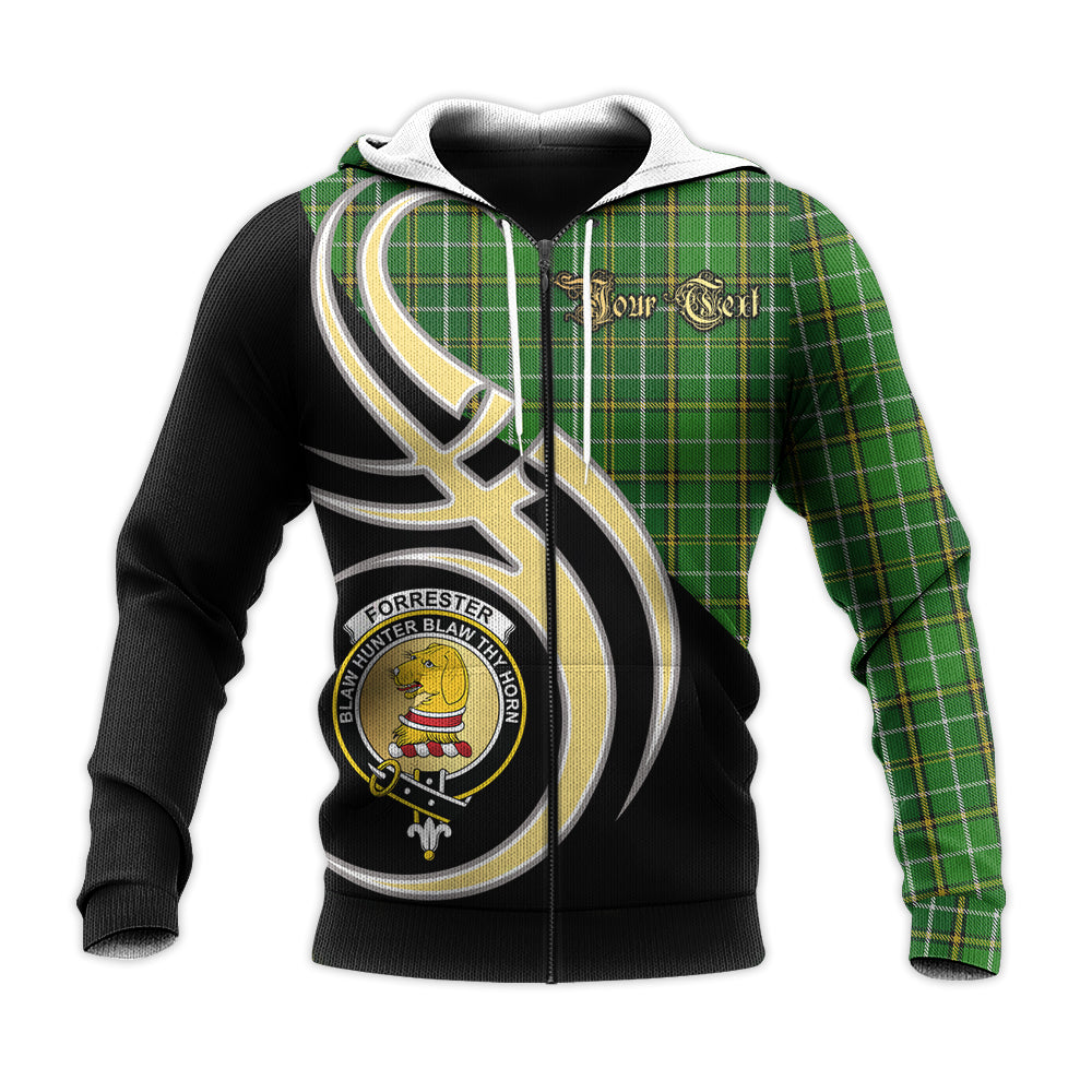 Printivon Forrester Or Foster Hunting Clan Believe In Me Crest Tartan Knitted Hoodie Custom Your Text