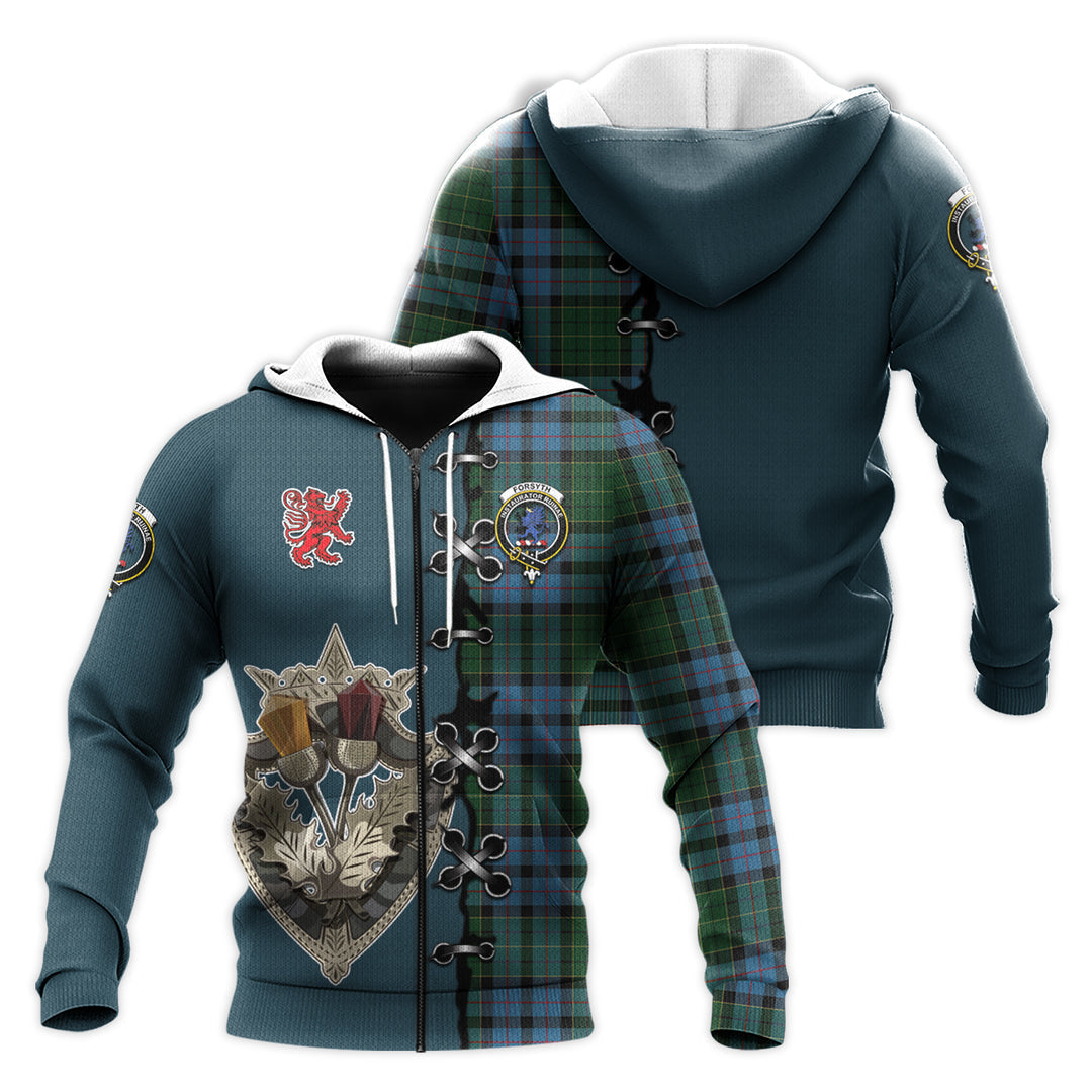 Printivon Forsyth Tartan Hoodie Lion Rampant And Celtic Thistle Style