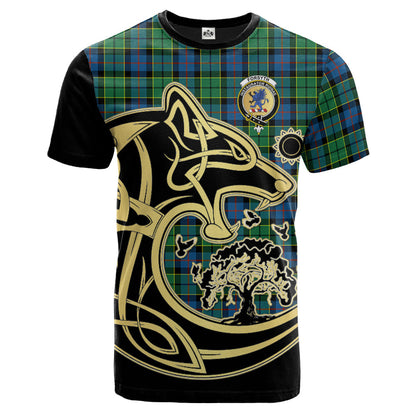 Printivon Forsyth Ancient Crest Celtic Wolf Tartan T Shirt Custom Your Text