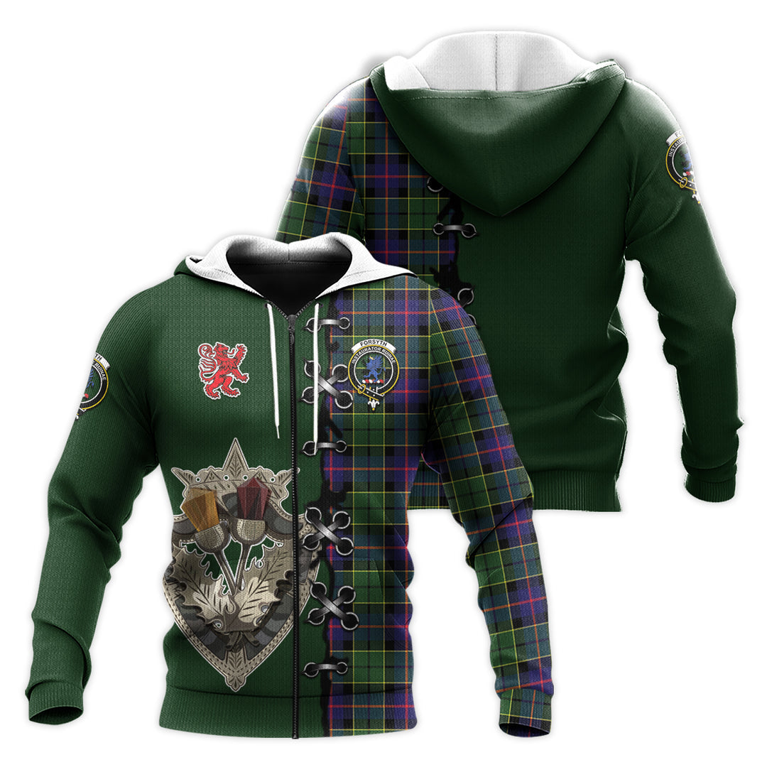 Printivon Forsyth Modern Tartan Hoodie Lion Rampant And Celtic Thistle Style