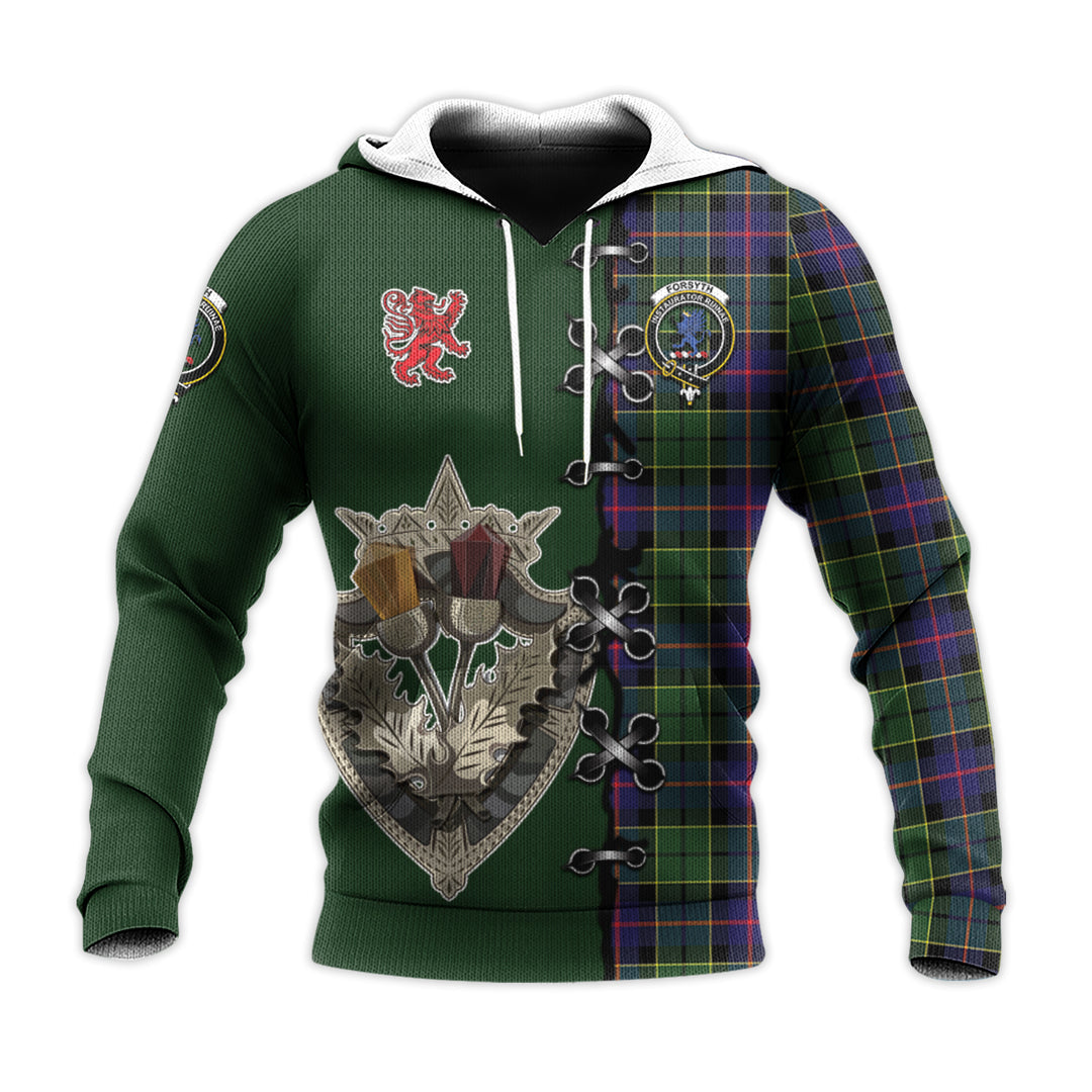 Printivon Forsyth Modern Tartan Hoodie Lion Rampant And Celtic Thistle Style