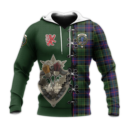 Printivon Forsyth Modern Tartan Hoodie Lion Rampant And Celtic Thistle Style