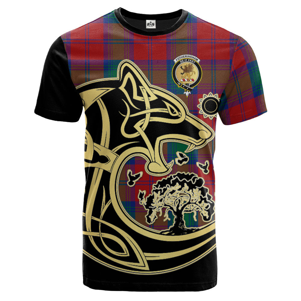 Printivon Fotheringham Modern Crest Celtic Wolf Tartan T Shirt Custom Your Text