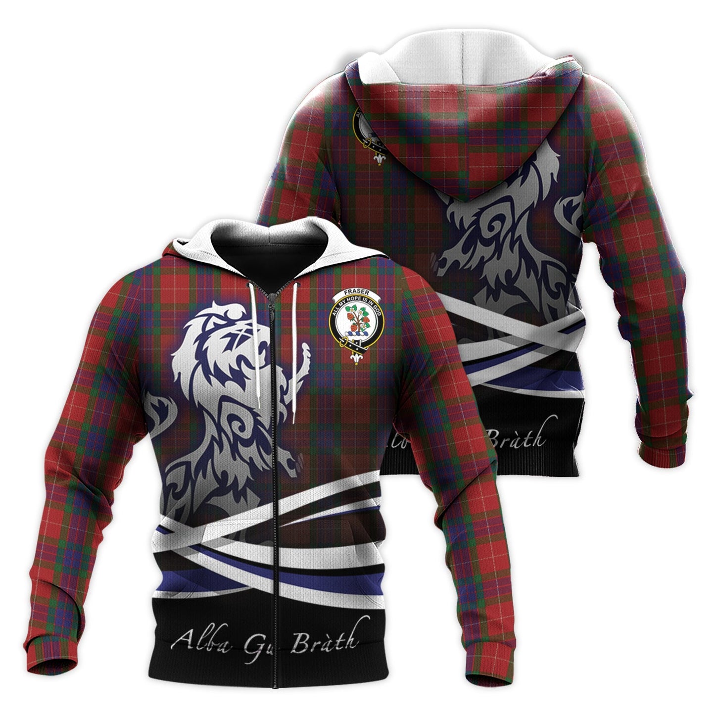 Printivon Fraser Tartan Scottish Lion Hoodie